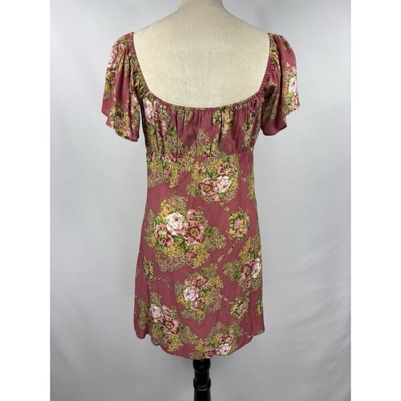 Auguste the Label Bonnie Beachside Peasant Mini Dress Peach Pink Floral 6 - Picture 7 of 16